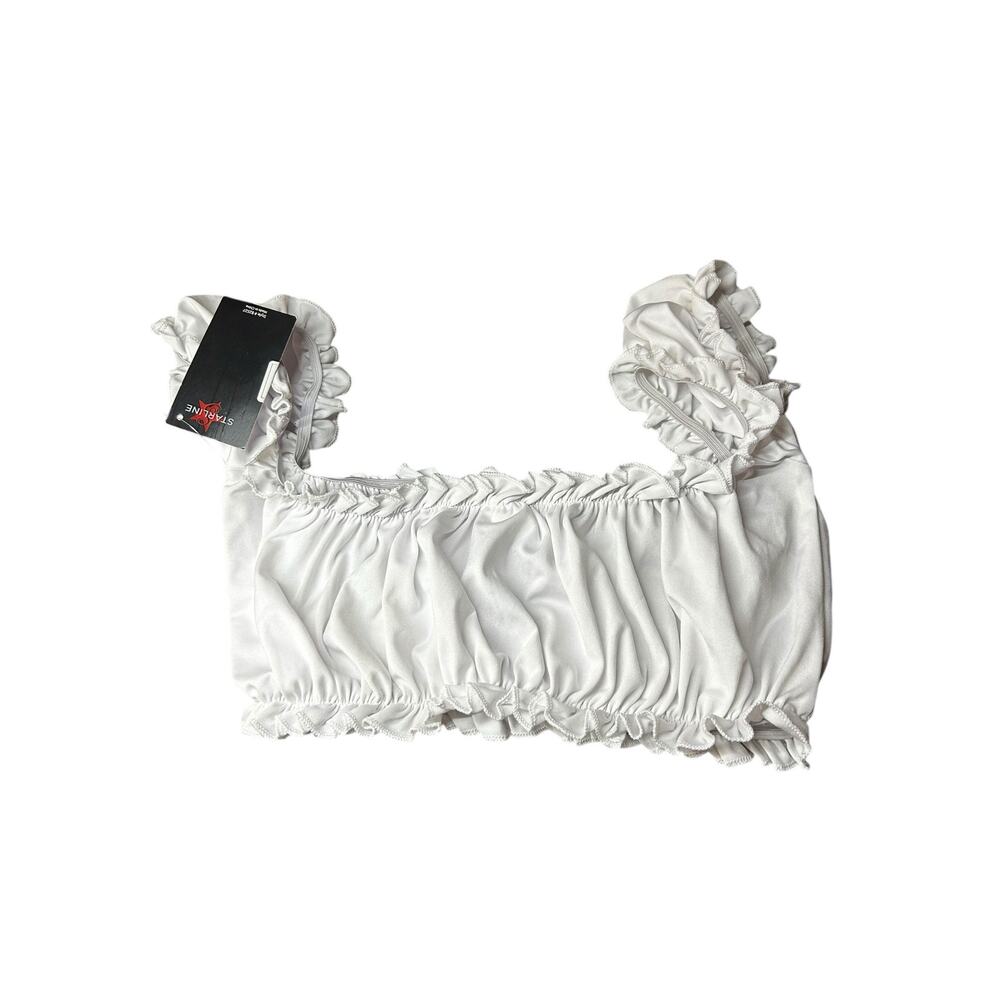 NWT White Ruched Ruffle Crop Top Puff Sleeve Coquette Cottagecore Y2K Size S/M